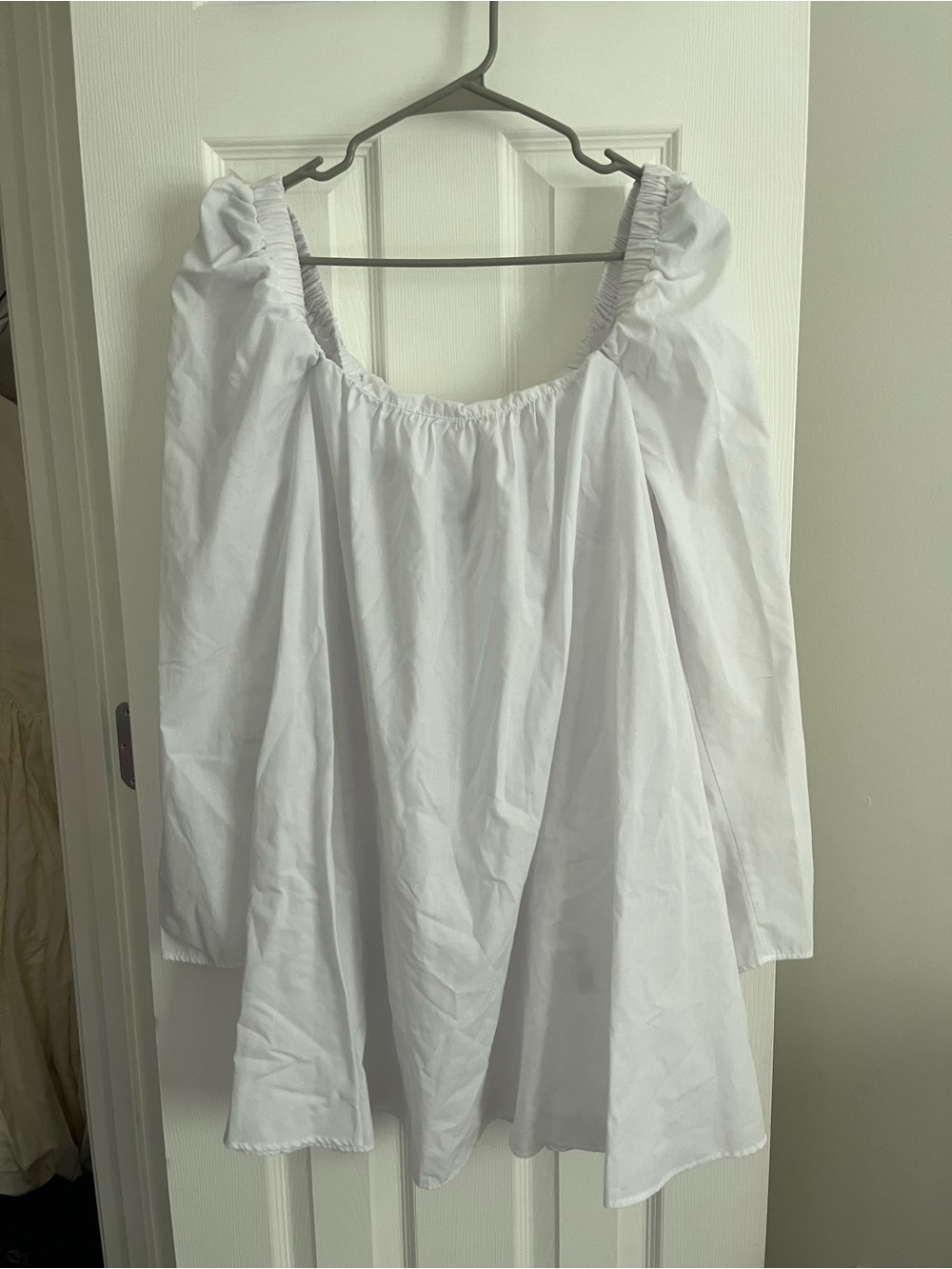 Women’s White Off-Shoulder Peasant dress made in Morocco